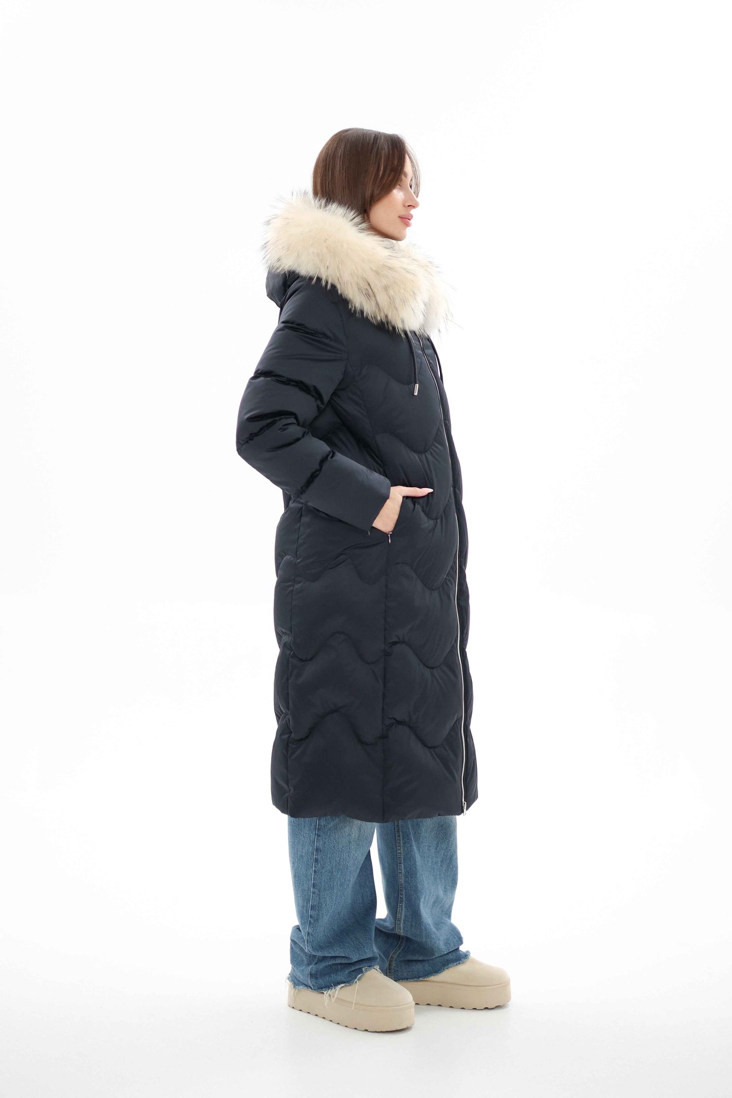 Genuine Fur Trim Down Fill Coat
