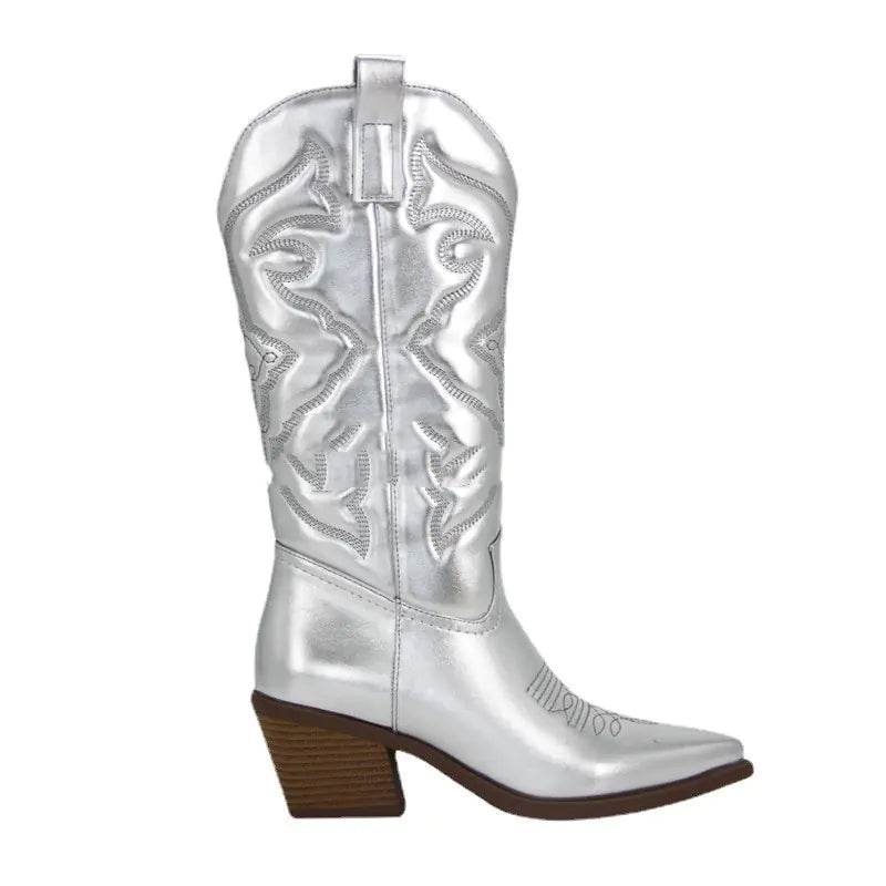 Vintage Women's Chunky Heel High Cowboy Boots - Solstik