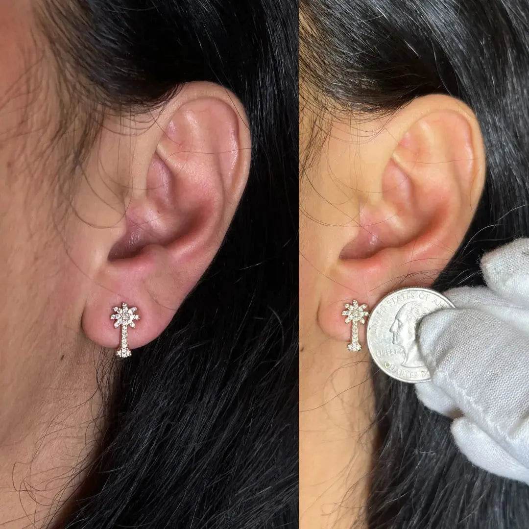 10K Rose Gold Diamond Palm Tree Studs - Solstik