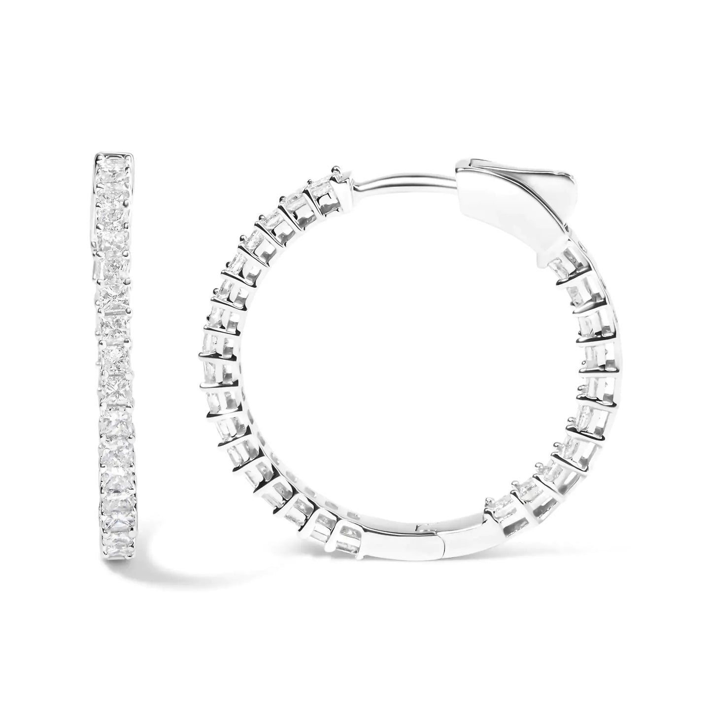 14K Princess Cut Diamond Hoop Earrings - Solstik