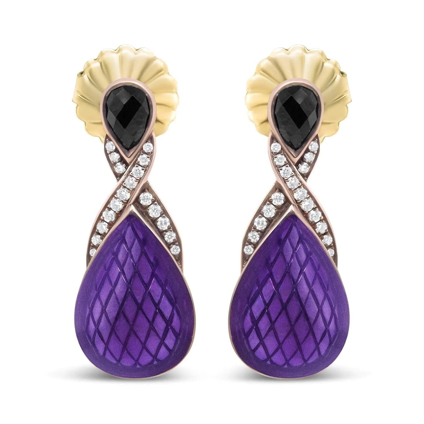 18K Rose Gold Sterling Silver & Black Onyx Earrings - Solstik