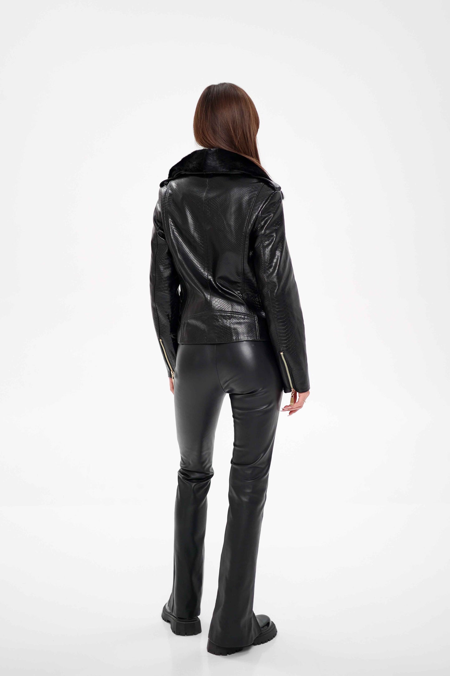 Genuine Mink Fur Embossed Leather Jacket