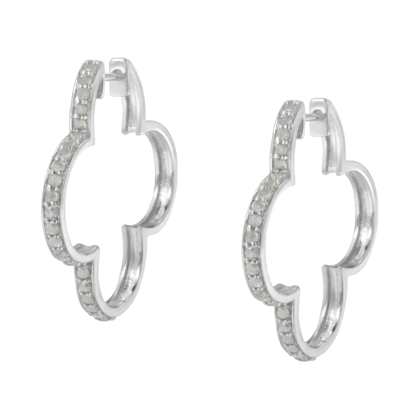 .925 Silver Diamond Clover Hoop Earrings - Solstik