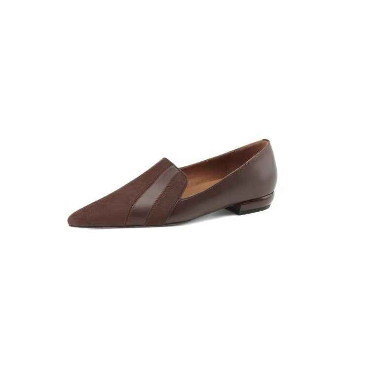 Women's Fashion Simple Soft Leather Stitching Pointed Toe Low-cut Shoes