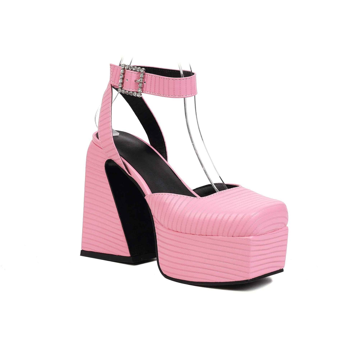 Square Toe Cap Sandals Striped Flower Strap Sandals