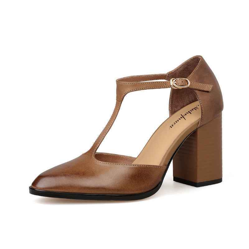 Baotou Hollow Women's Shoes Retro Pointed Mary Jane Shoes