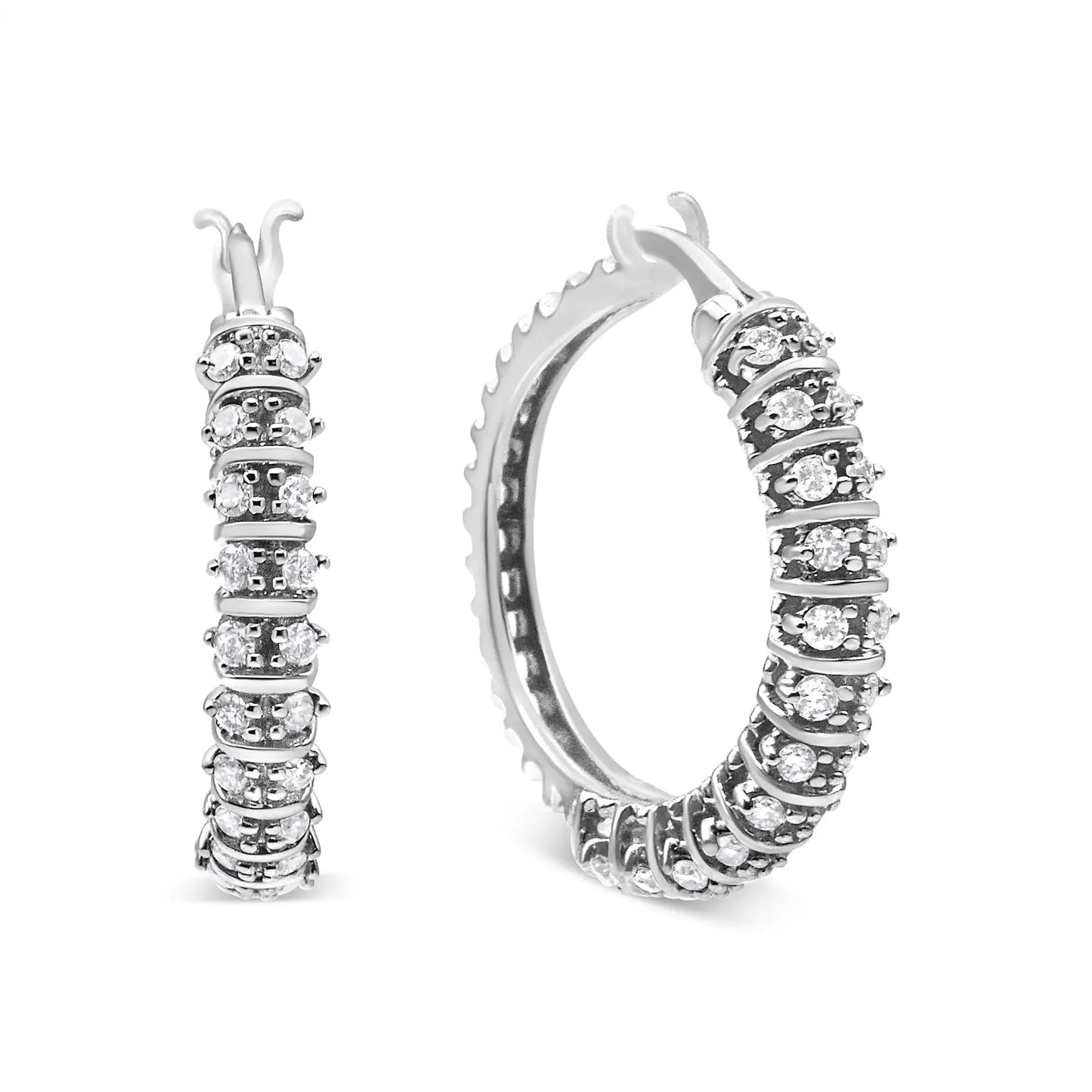10K White Gold Double Row Lab Diamond Hoop Earrings - Solstik