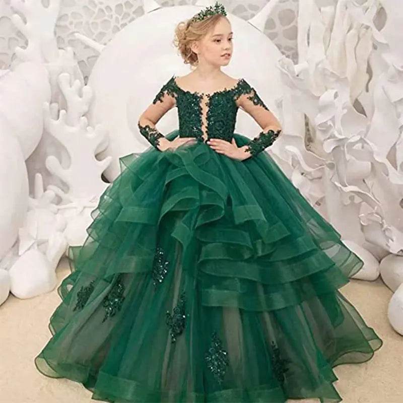 Girls' Elegant Lace Birthday Princess Gown - Solstik