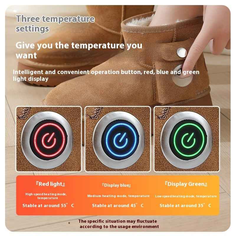 Electrically Warmed Shoes Fleece-lined Warm Leather Cold-proof Men's And Women's Boots
