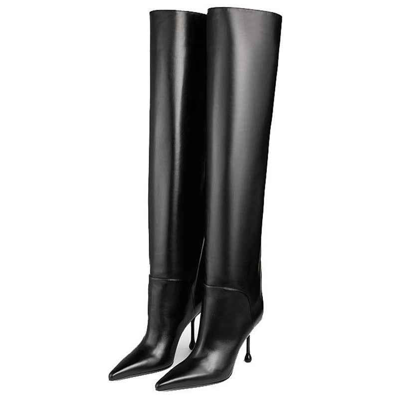 Pointed-toe Stiletto Slip-on Below The Knee Plus Size Straight Women's Boots