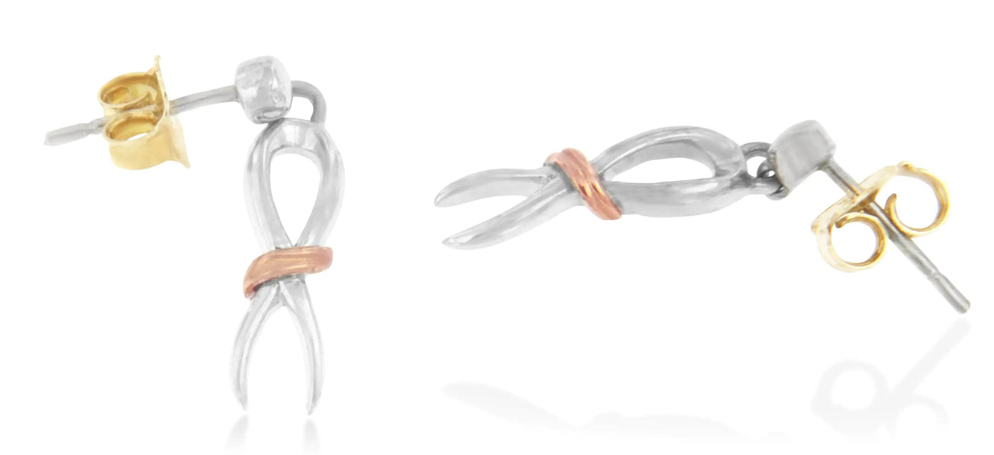 Dual-Tone Sterling Silver Ribbon Earrings - Solstik