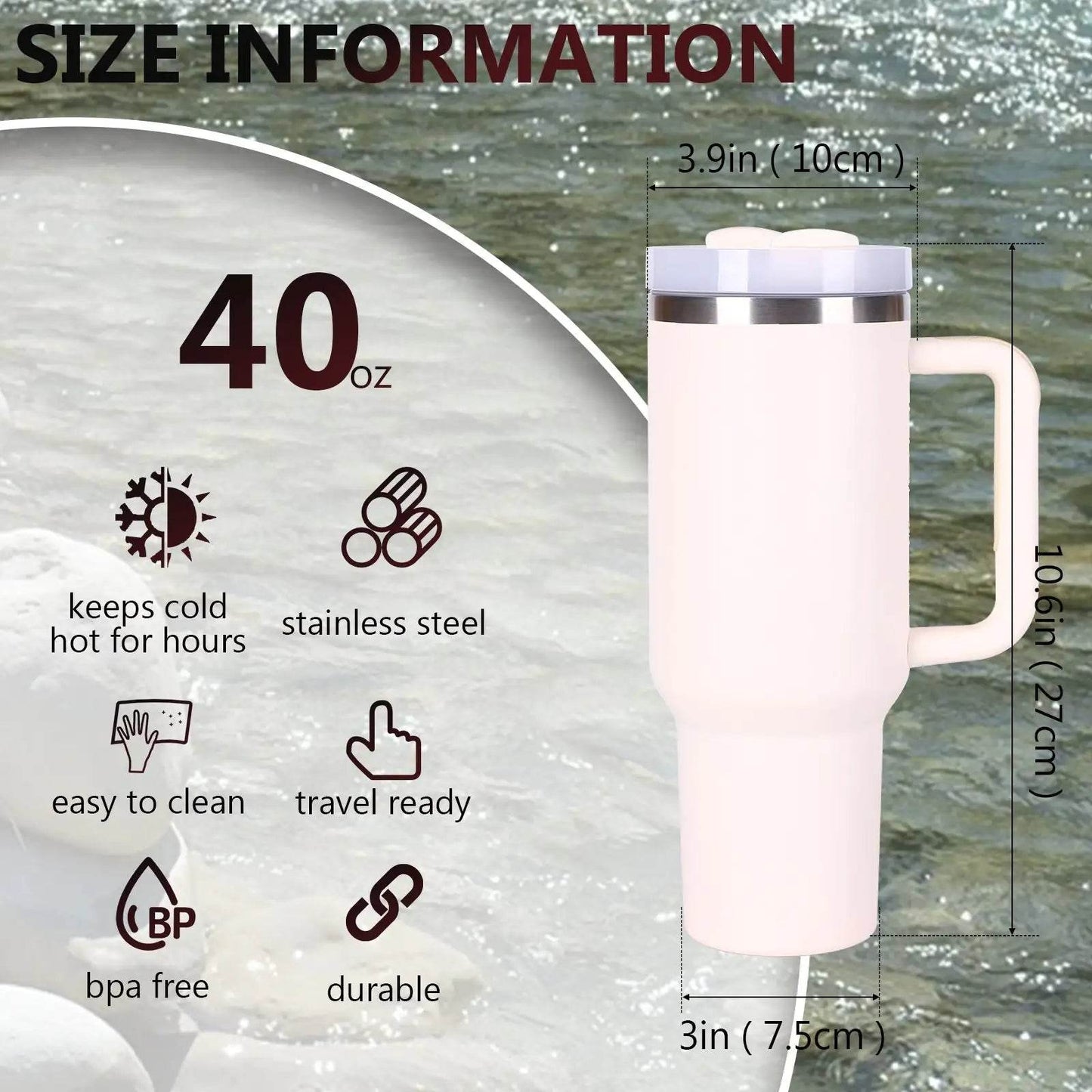 40oz V2 large capacity tumbler, With Handle And Straw Lid, Insulated Reusable Stainless Steel Water Bottles Travel Mug Coffee Cup car cup water cup For Men Women Outdoor Camping Driving, gift - Solstik