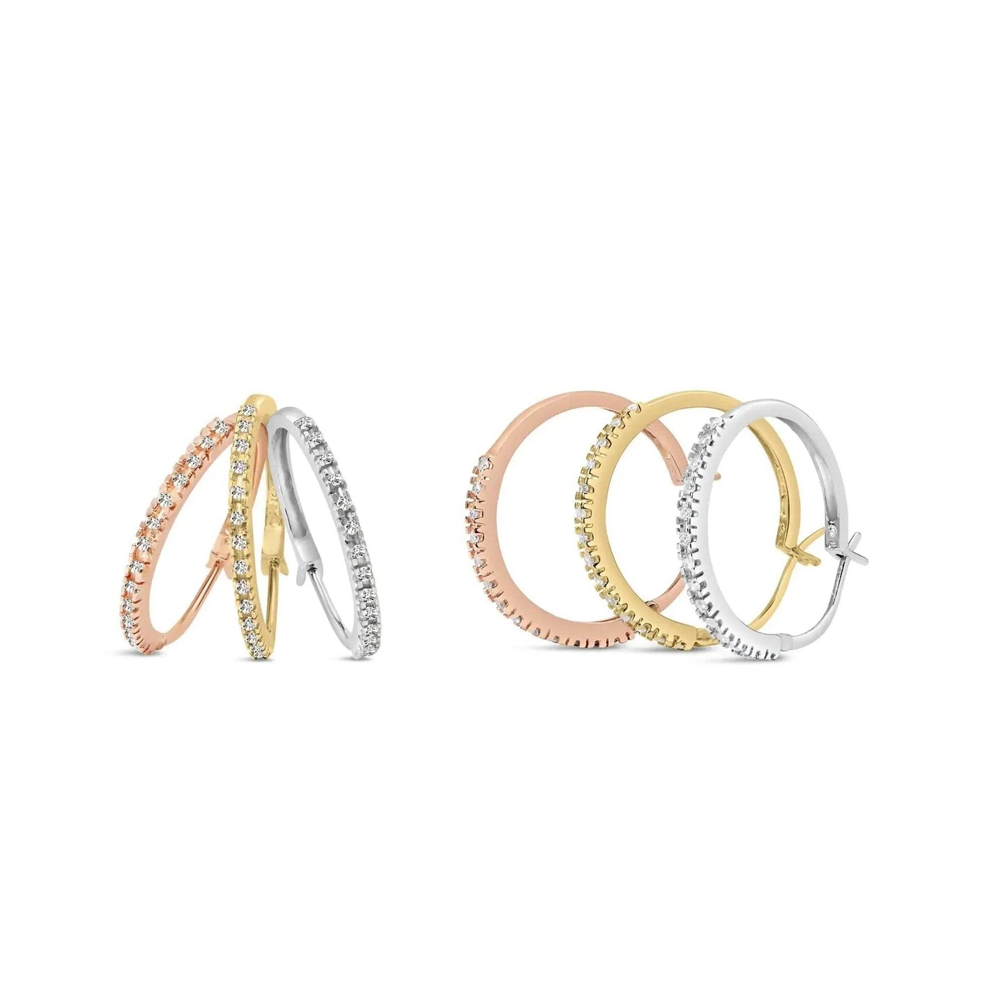 14K Three-Tone Gold Diamond Trio Hoop Earrings - 22 MM - Solstik