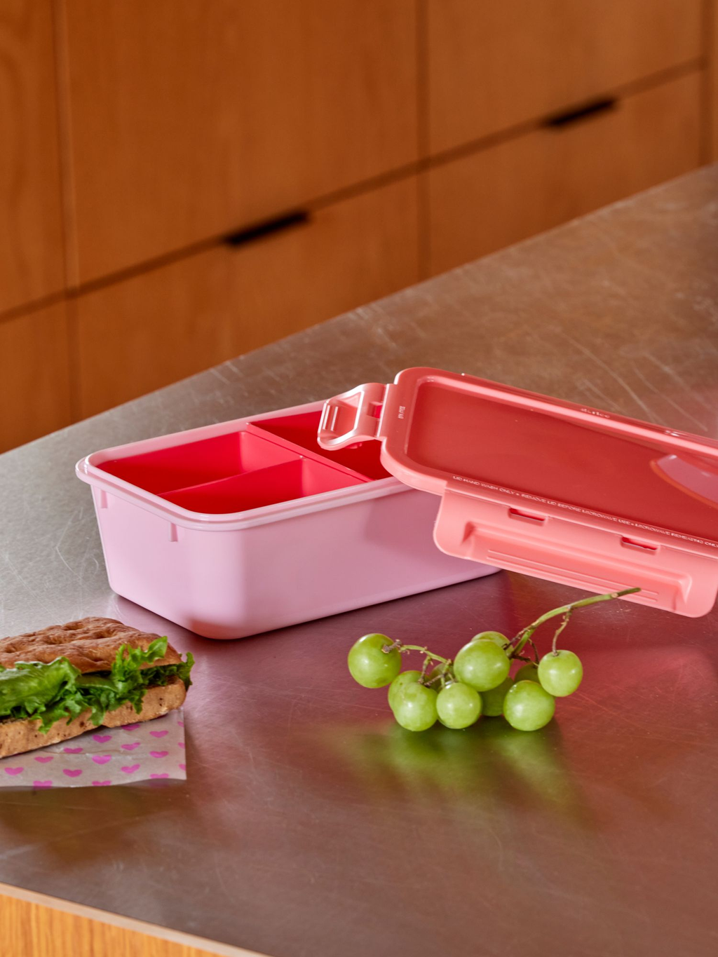 Large Square Lunchbox with 3 Inserts - Pink Print