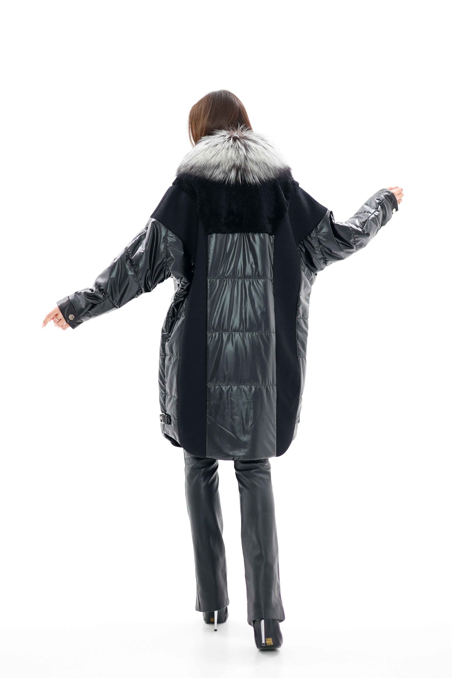 Genuine Silver Fox Fur Italian Cashmere Wool Freudenberg Comfortemp® Coat
