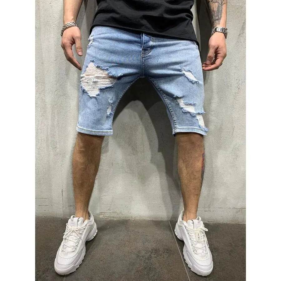 Slim Fit Men's Denim Pants with Holes - Solstik
