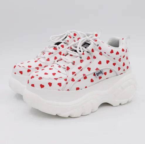Heart-Shaped White Platform Shoes with Thick Soles - Solstik