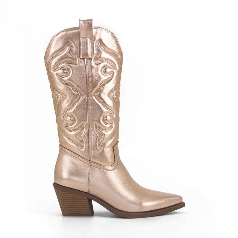 Vintage Women's Chunky Heel High Cowboy Boots - Solstik