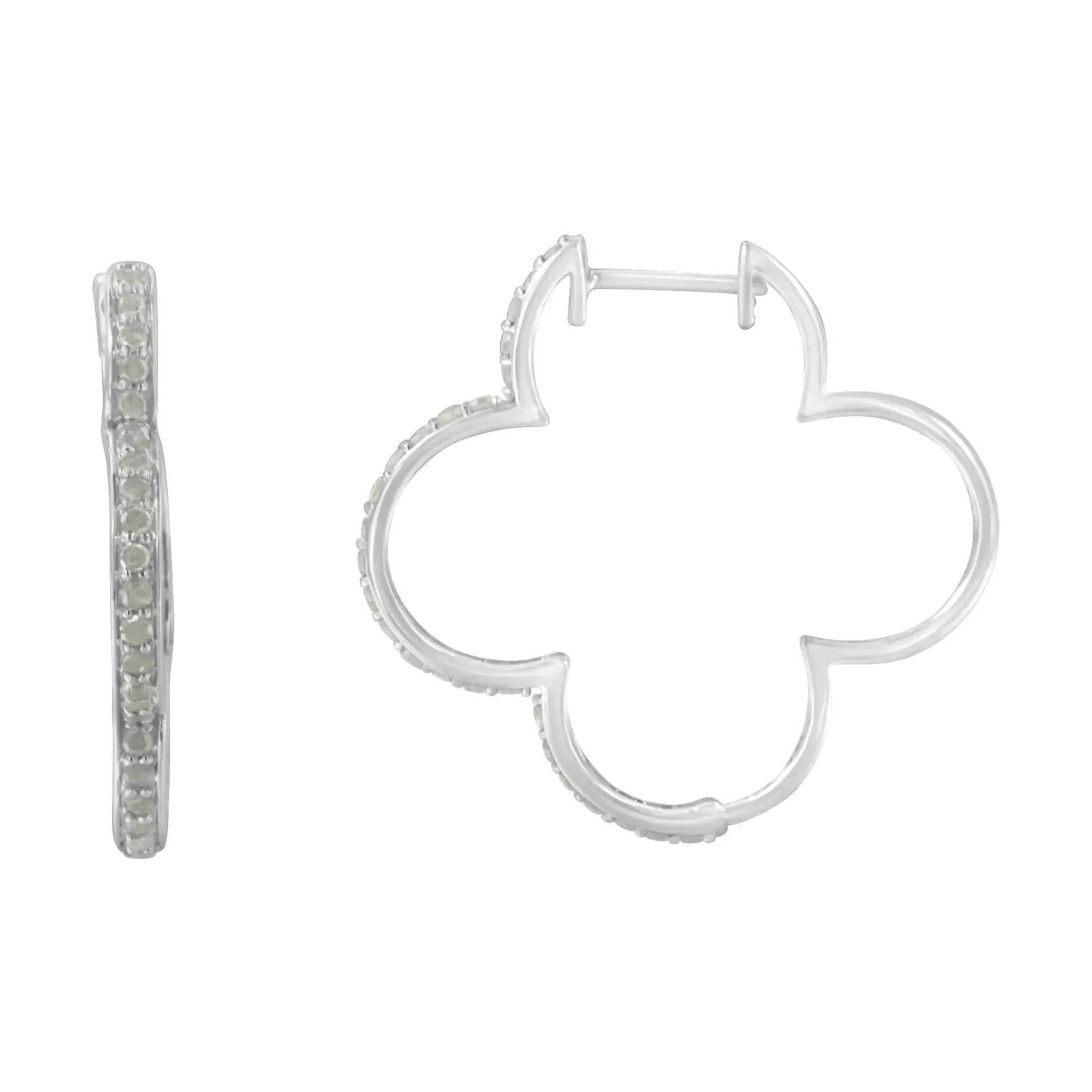 .925 Silver Diamond Clover Hoop Earrings - Solstik