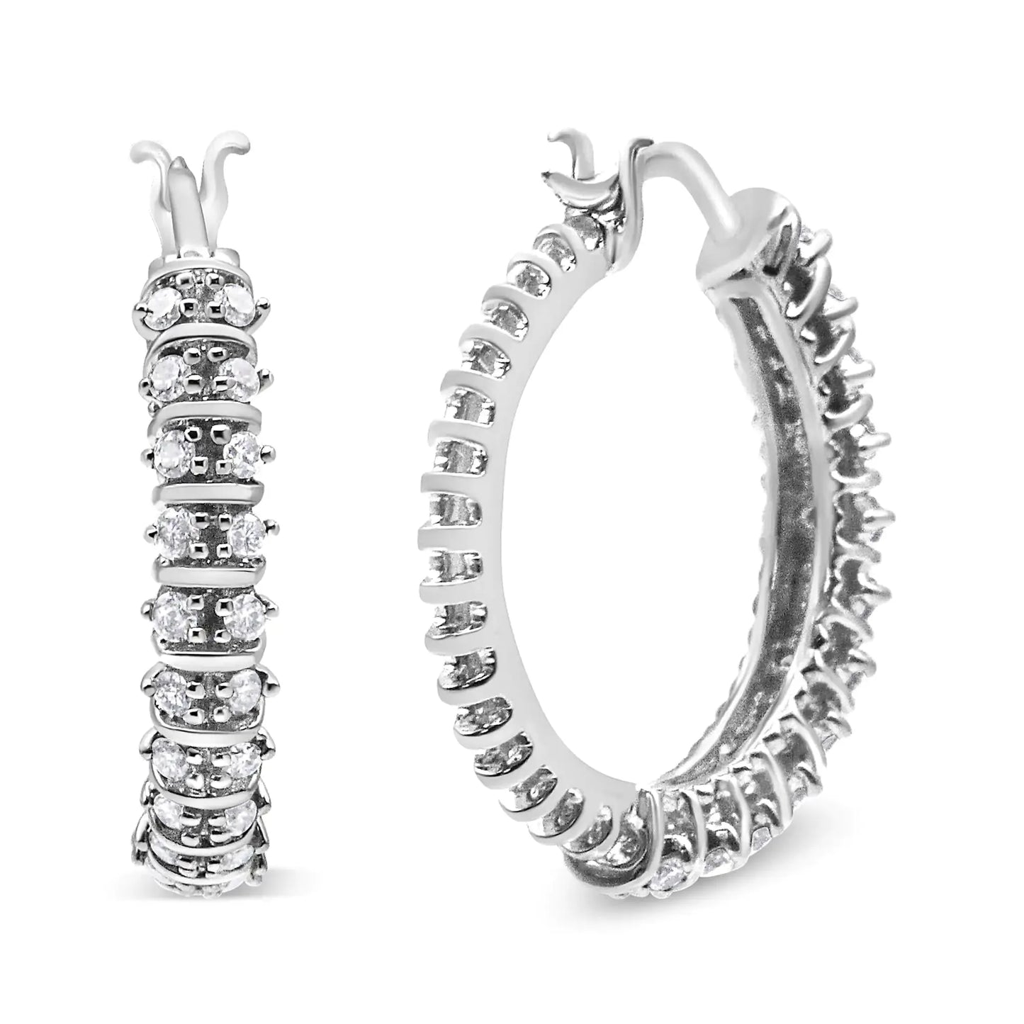 10K White Gold Double Row Lab Diamond Hoop Earrings - Solstik