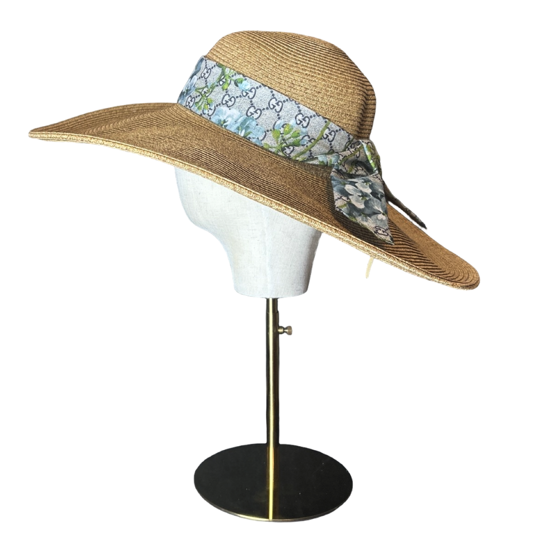 GG Logo Blooms Blue Perfect Straw Sun Hat - Solstik