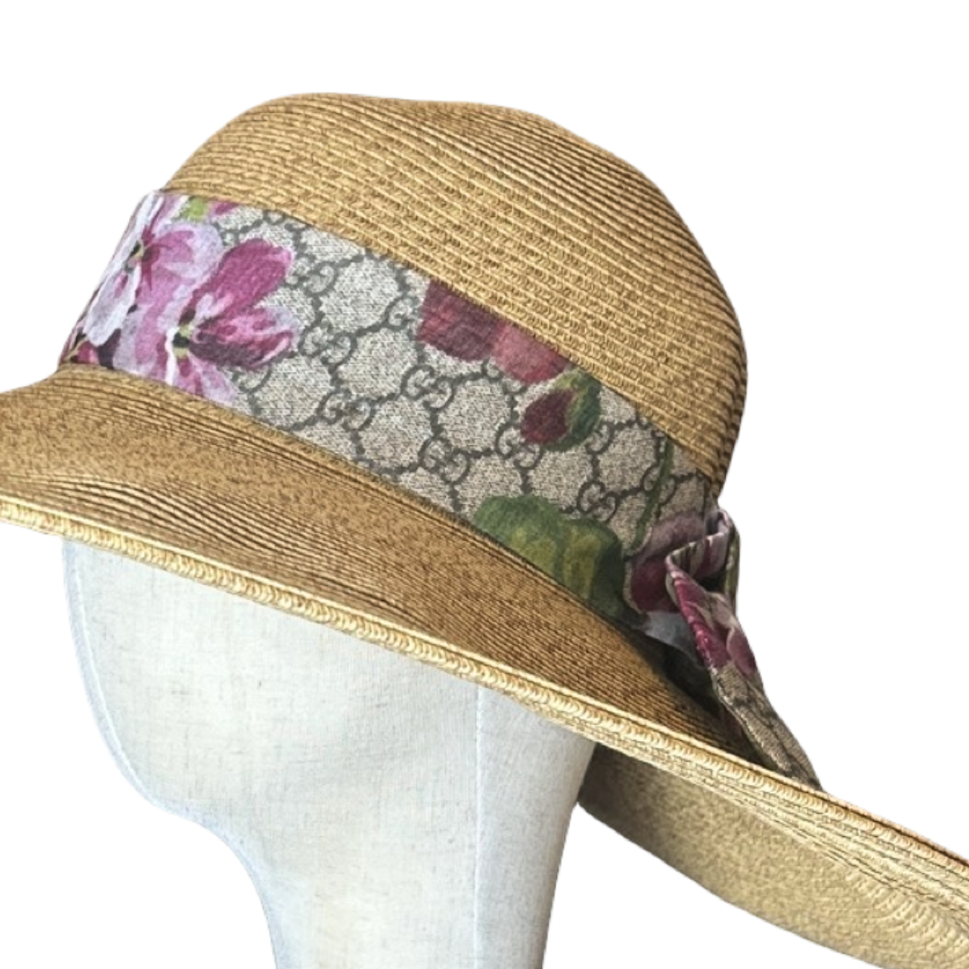 GG Logo Blooms Pink Perfect Straw Sun Hat - Solstik