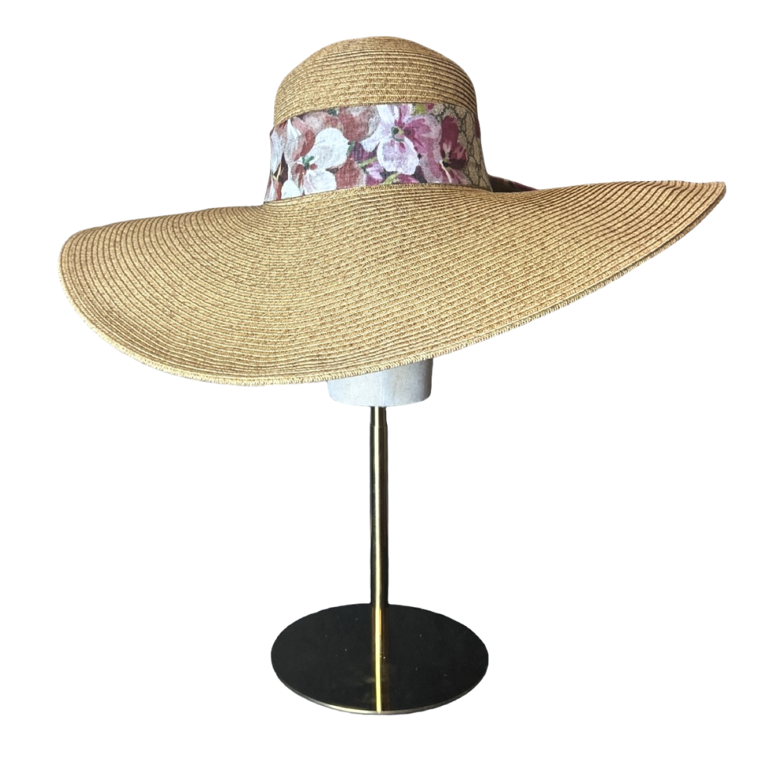 GG Logo Blooms Pink Perfect Straw Sun Hat - Solstik