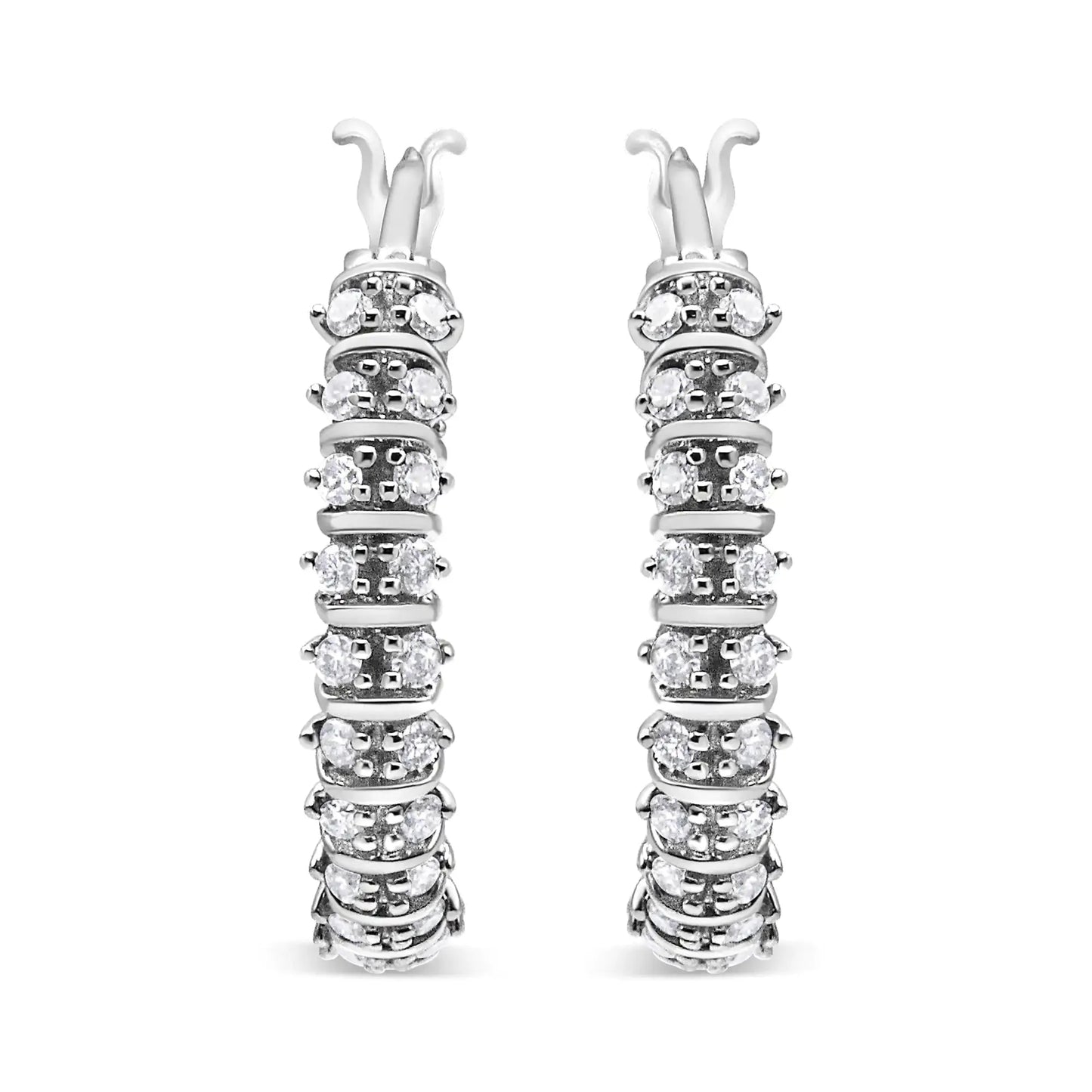 10K White Gold Double Row Lab Diamond Hoop Earrings - Solstik