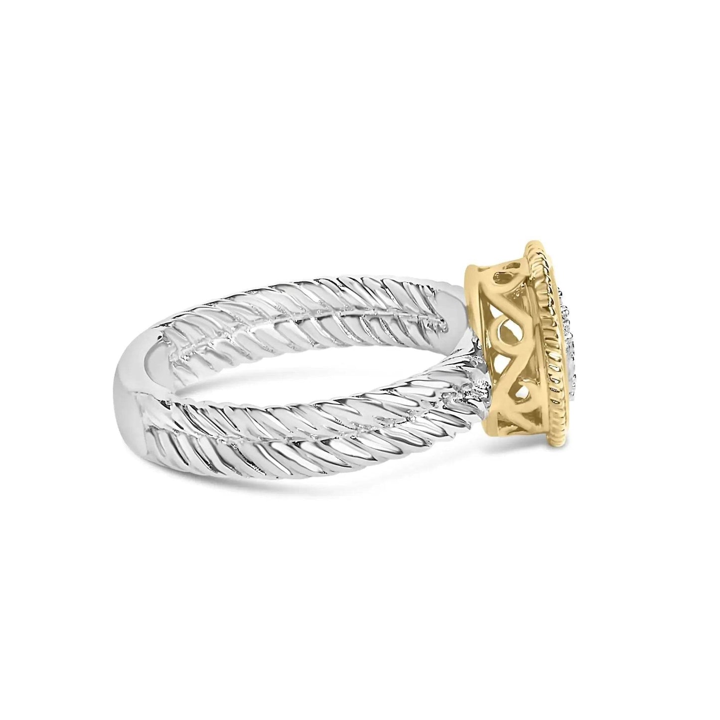 18K Yellow Gold Heart Diamond Sterling Silver Ring - Solstik