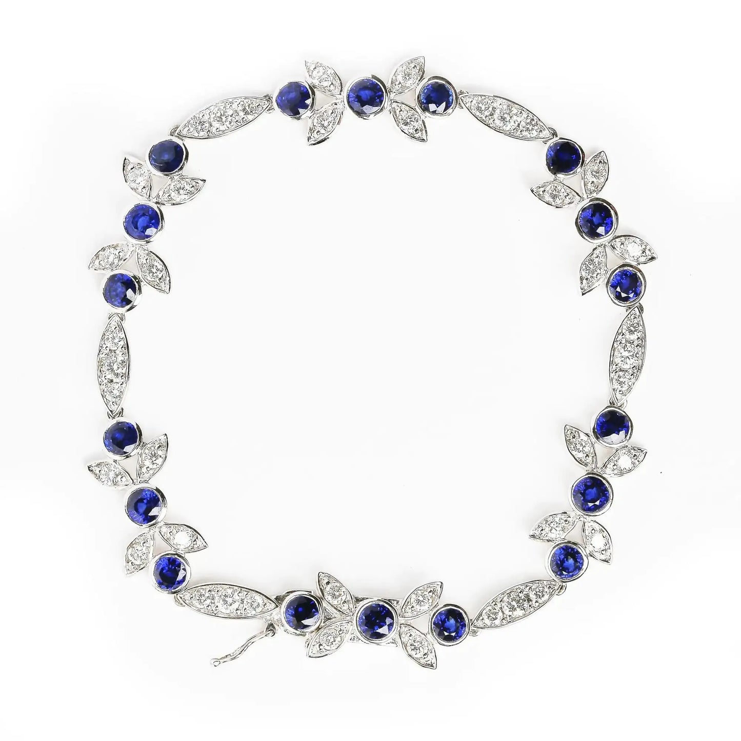 18K White Gold Sapphire & Diamond Floral Bracelet - G-H/SI1-SI2, 7" - Solstik