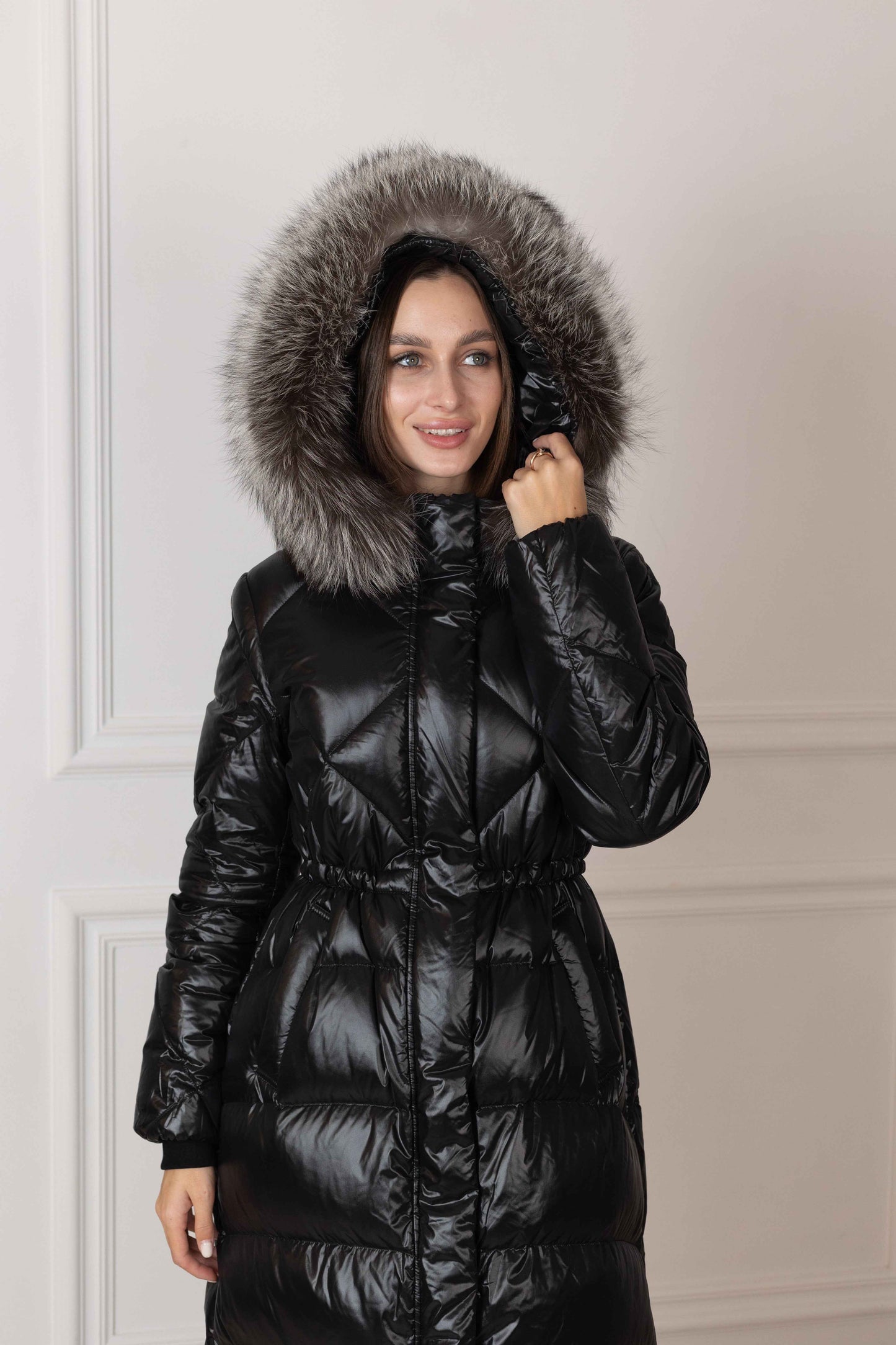 Genuine Silver Fox Fur Trim Down Fill Coat