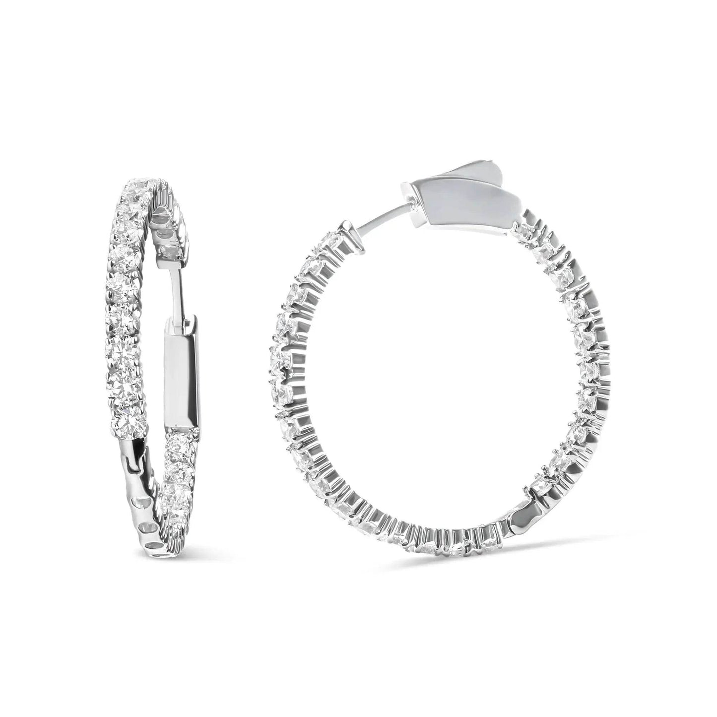 14K White Gold 3ctw Lab-Created Diamond Hoop Earrings - Solstik