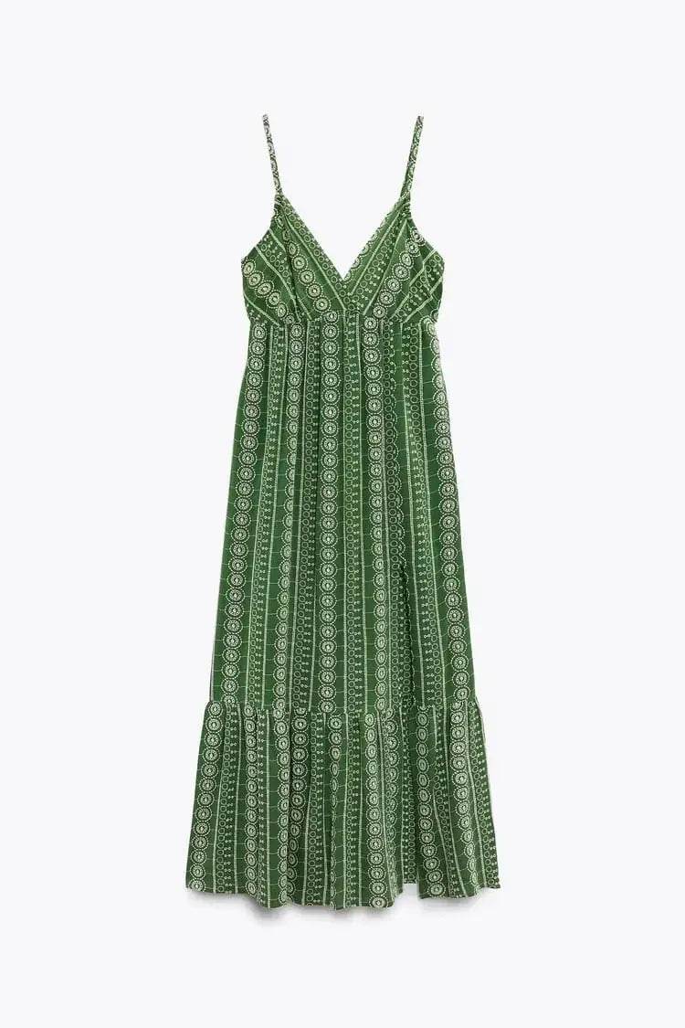 Rose V-Neck Embroidered Midi - Solstik #