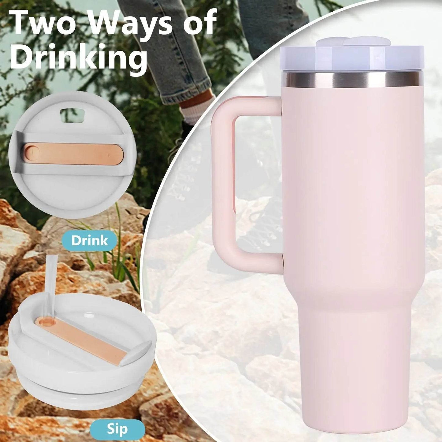 40oz V2 large capacity tumbler, With Handle And Straw Lid, Insulated Reusable Stainless Steel Water Bottles Travel Mug Coffee Cup car cup water cup For Men Women Outdoor Camping Driving, gift - Solstik