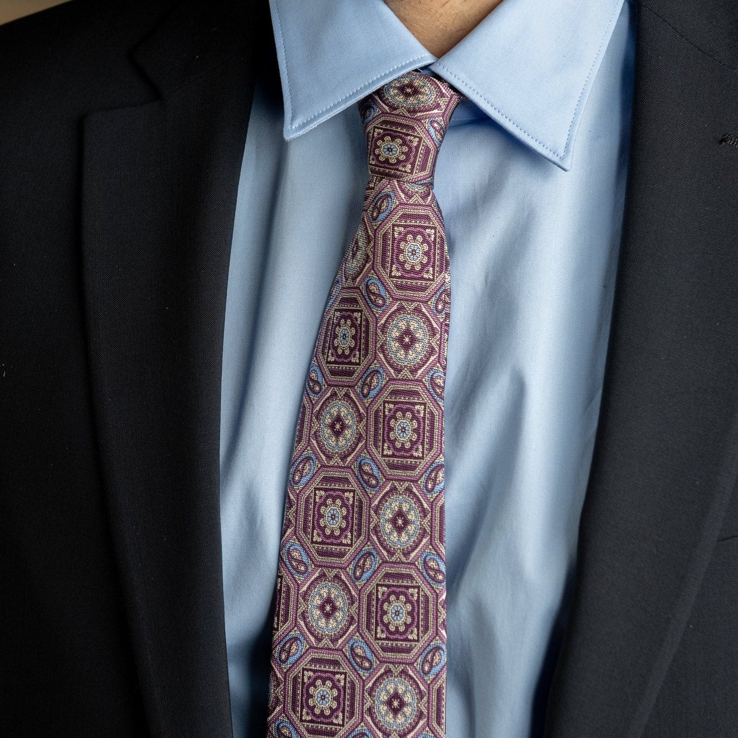 Mantova - Printed Silk Tie - Burgundy Plum - Solstik