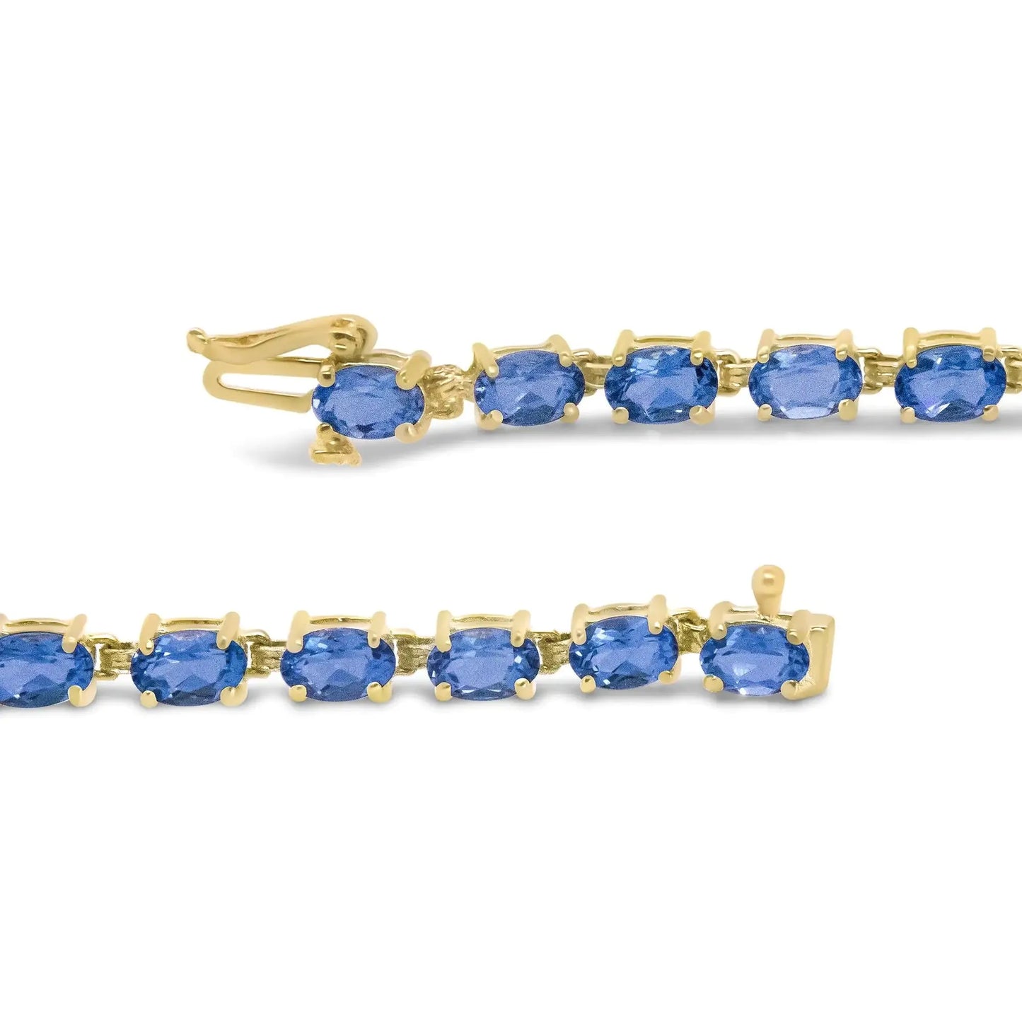 10K Yellow Gold Oval Blue Topaz Tennis Bracelet - 7 Inch - Solstik