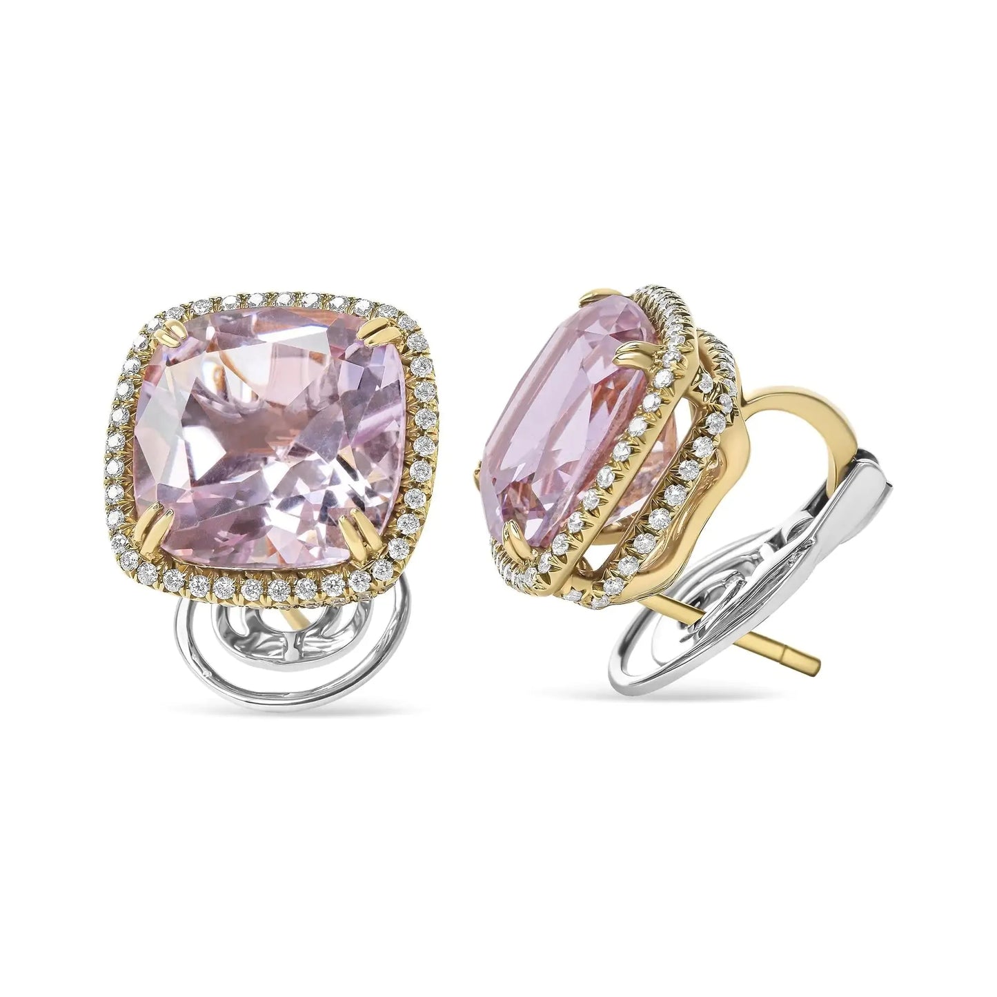 Dual-Tone 18K Gold Diamond & Pink Amethyst Studs - Solstik