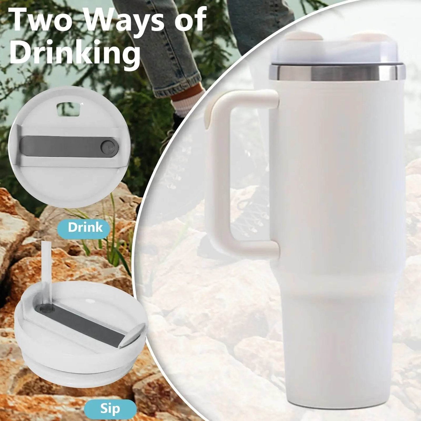 40oz V2 large capacity tumbler, With Handle And Straw Lid, Insulated Reusable Stainless Steel Water Bottles Travel Mug Coffee Cup car cup water cup For Men Women Outdoor Camping Driving, gift - Solstik