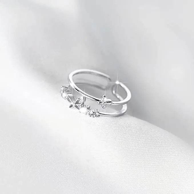 Women's Fashion Double Layer Butterfly Diamond Ring Set - Solstik