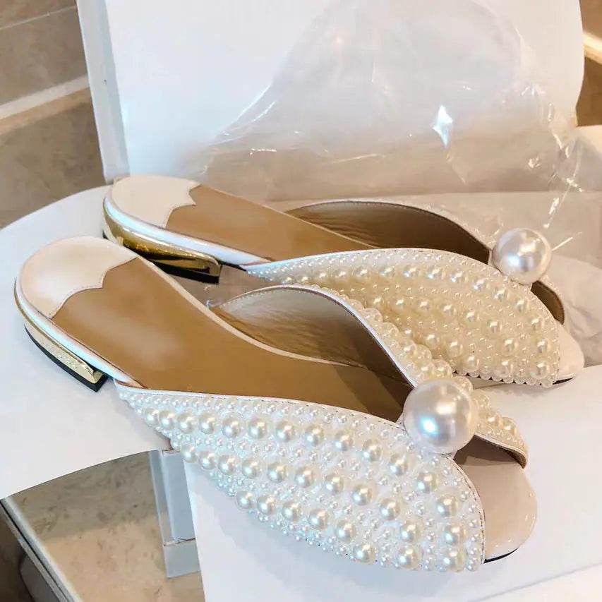 Custom Handmade High-End Pearl Fish Mouth Sandals - Solstik