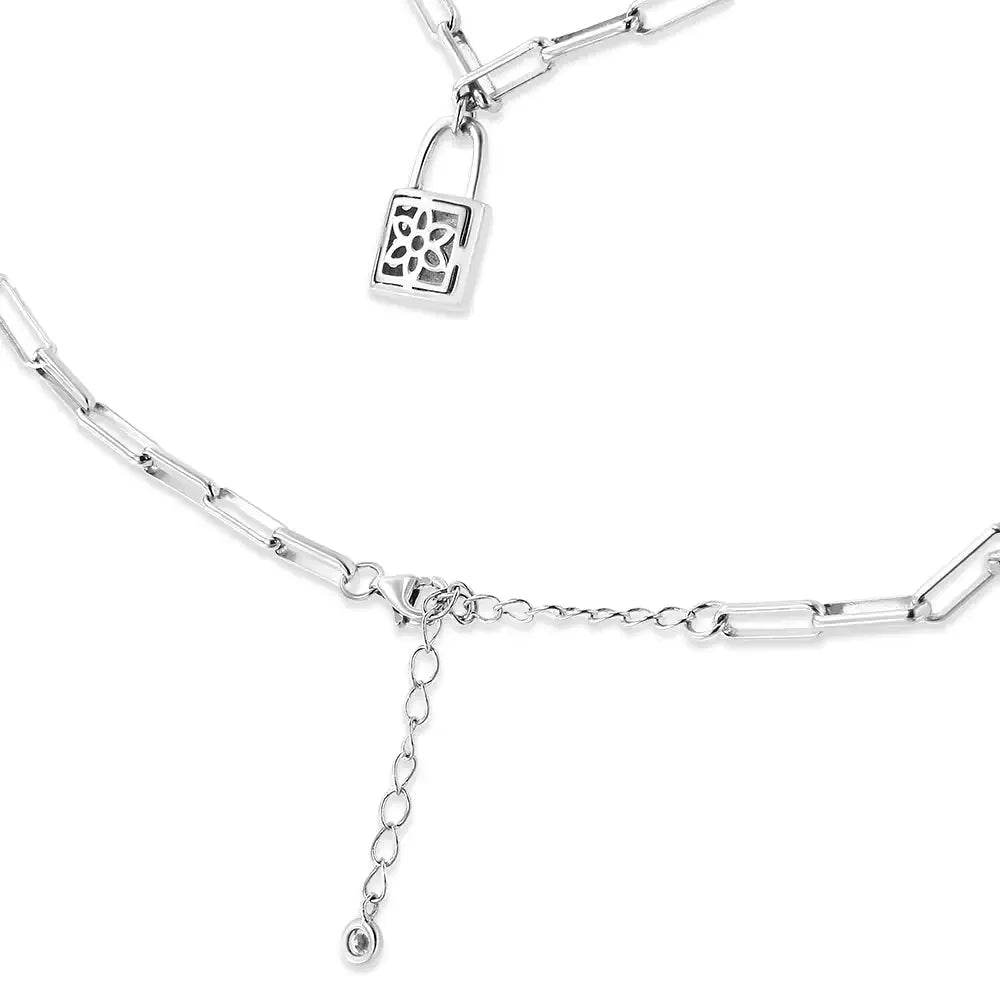 Sterling Silver Diamond Lock Necklace - Solstik