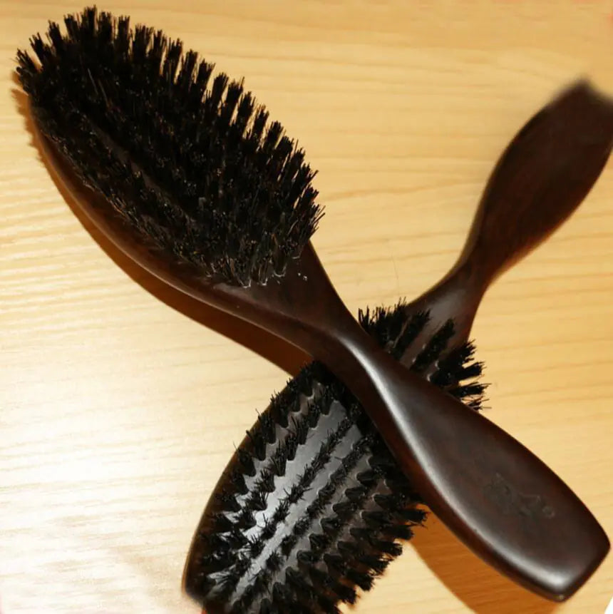 Ebony Wood Boar Bristle Massage Hair Brush Gift Set - Solstik #