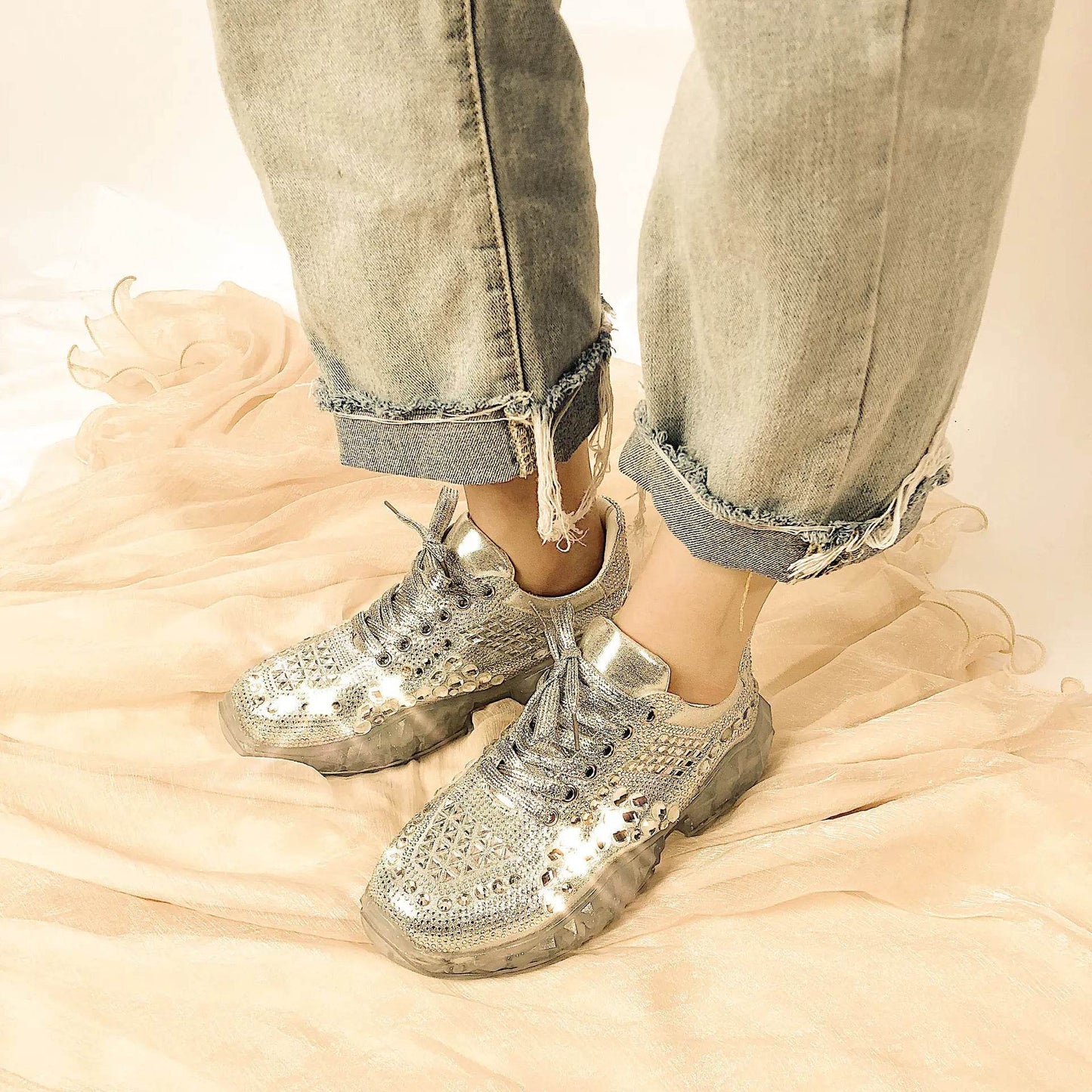 Chic Rhinestone Student Sneakers - Solstik