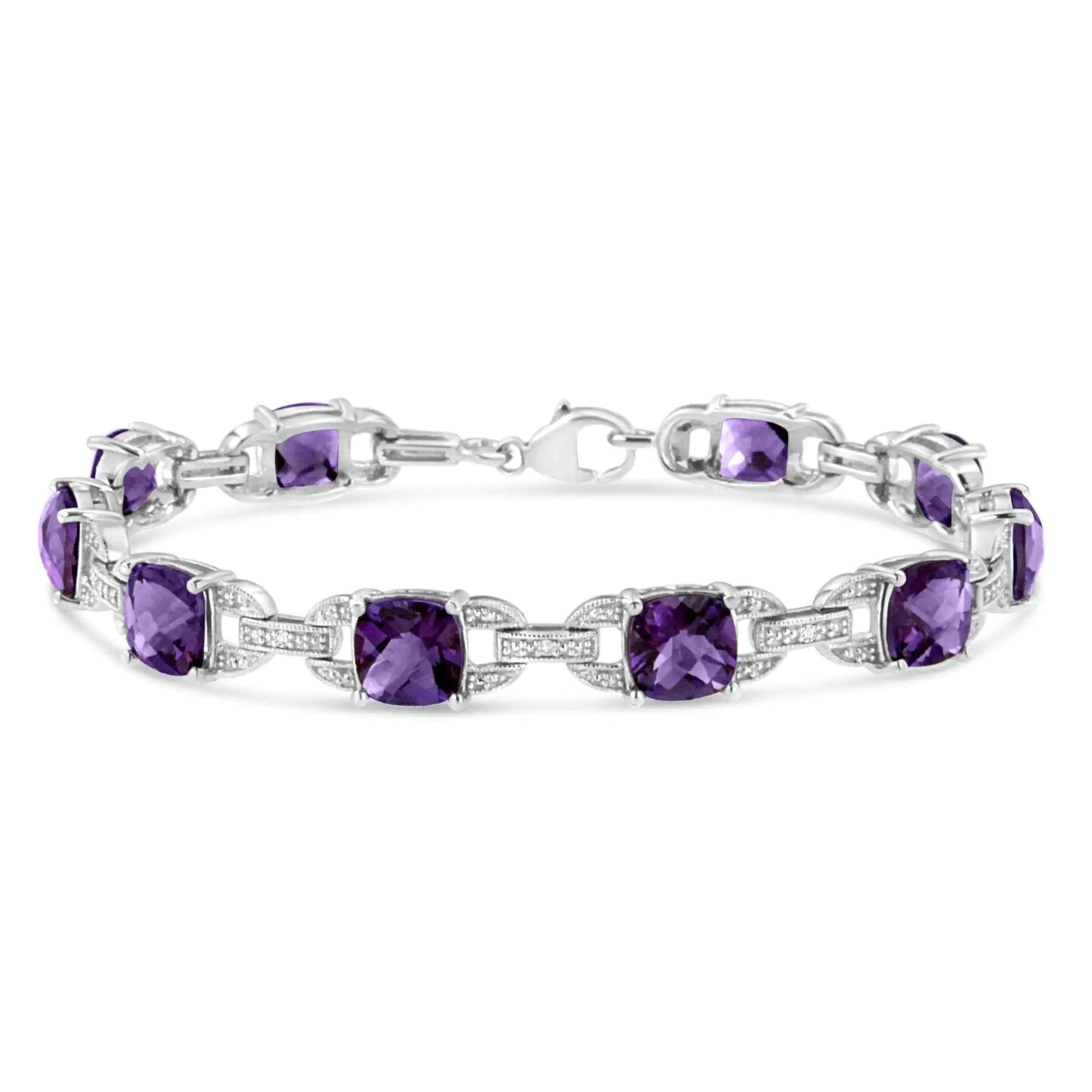 Sterling Silver Amethyst & Diamond Tennis Bracelet - 7 Inch - Solstik