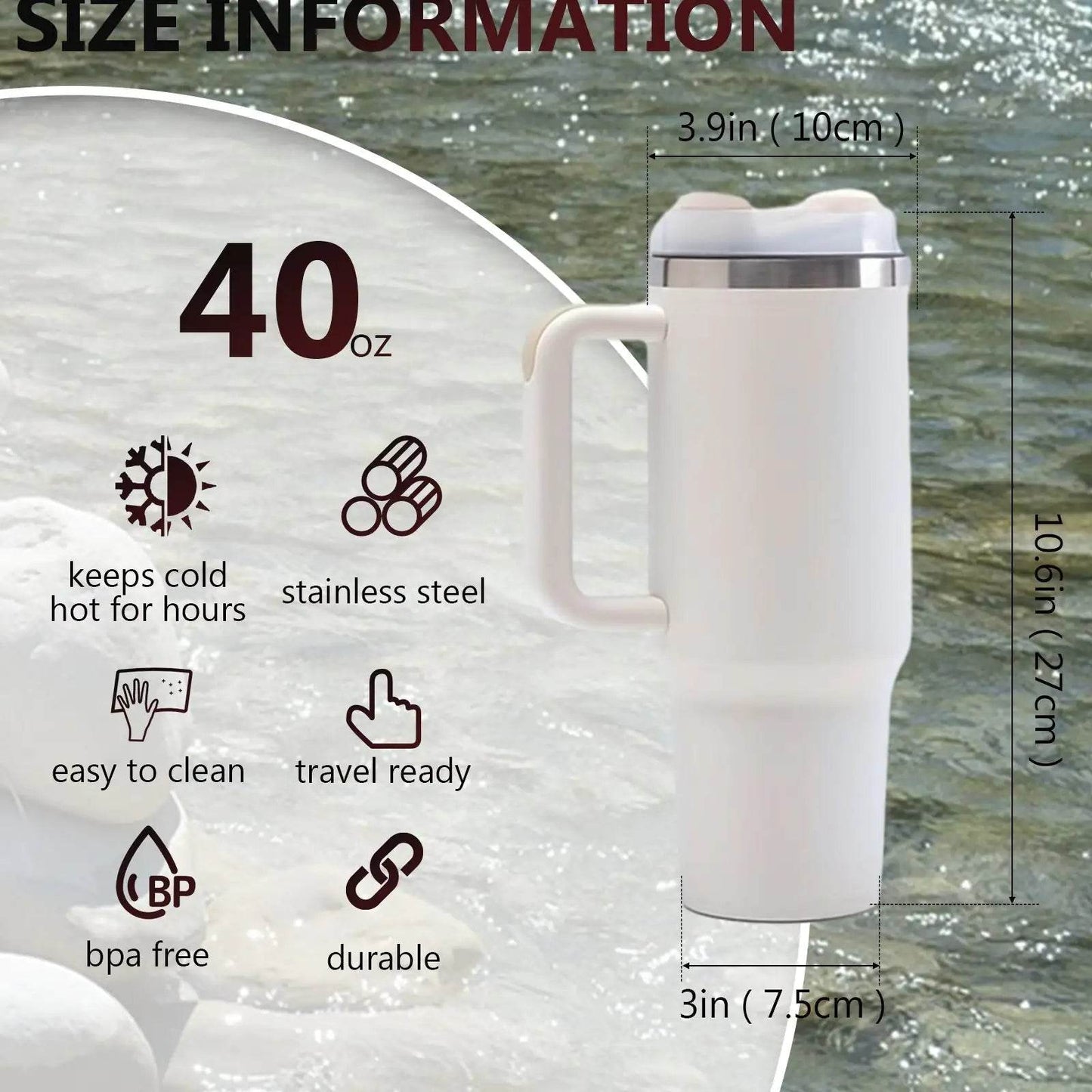 40oz V2 large capacity tumbler, With Handle And Straw Lid, Insulated Reusable Stainless Steel Water Bottles Travel Mug Coffee Cup car cup water cup For Men Women Outdoor Camping Driving, gift - Solstik