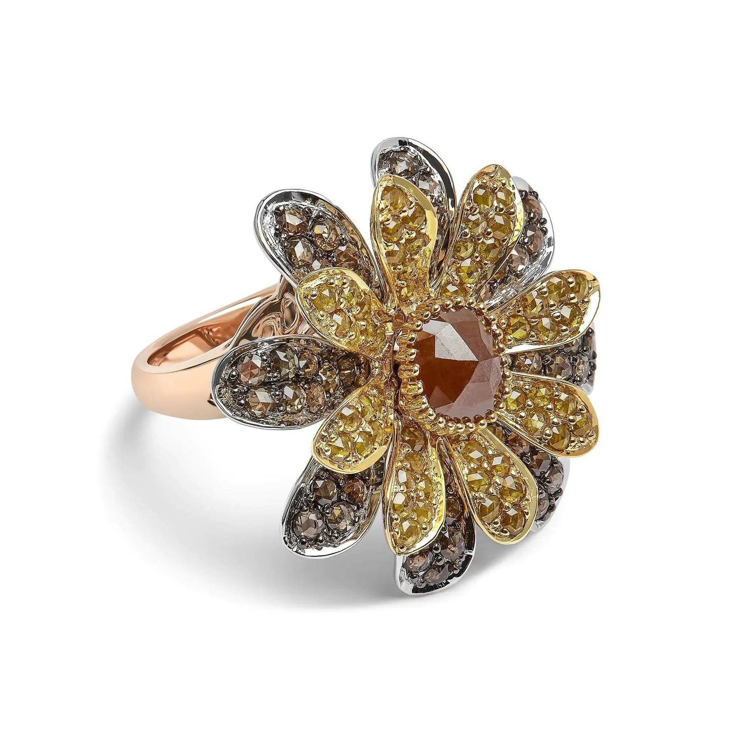 14K Tri-Tone Diamond Floral Cocktail Ring - Size 7 - Solstik