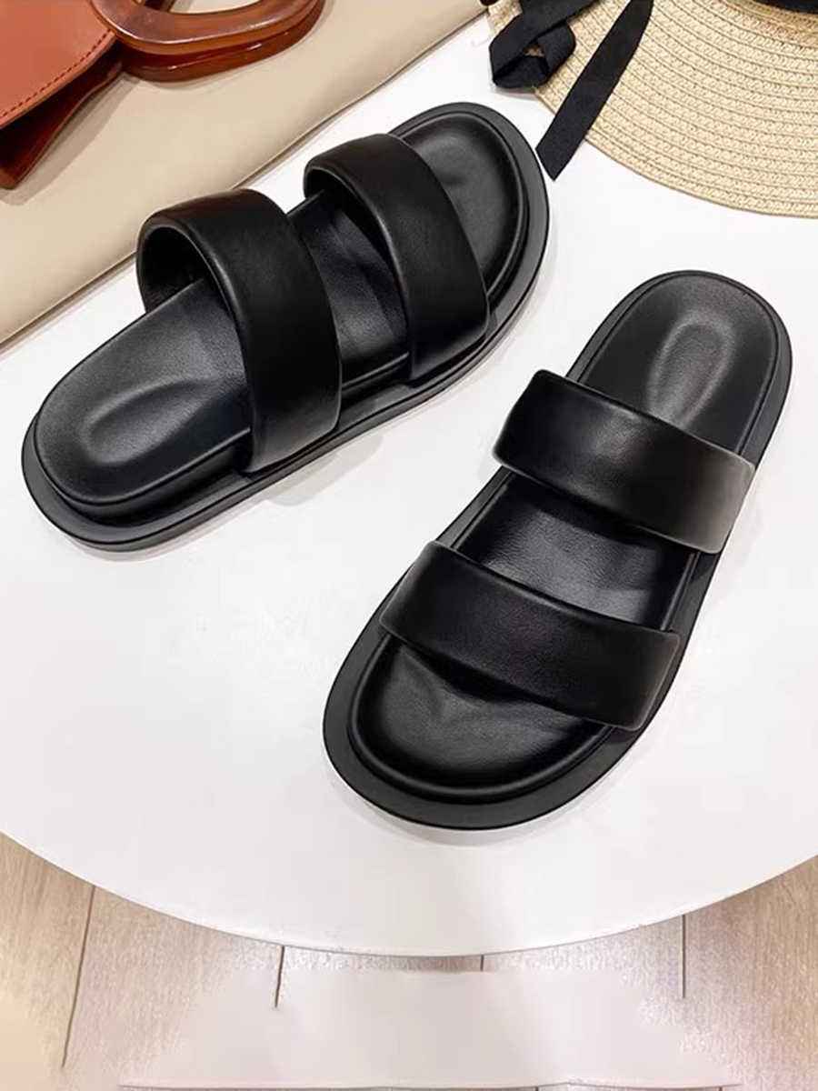 Genuine Leather Candy-colored Flat Slippers