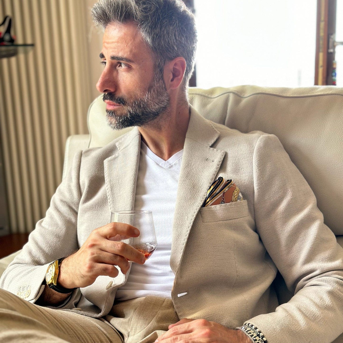 Like Clockwork - Silk Pocket Square - Beige - Solstik