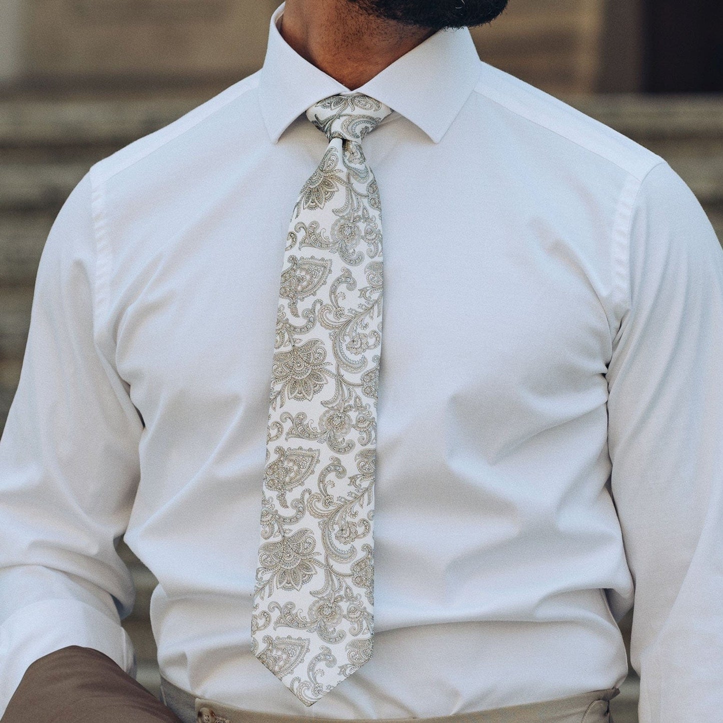 Novara - Printed Silk Tie - Ivory - Solstik