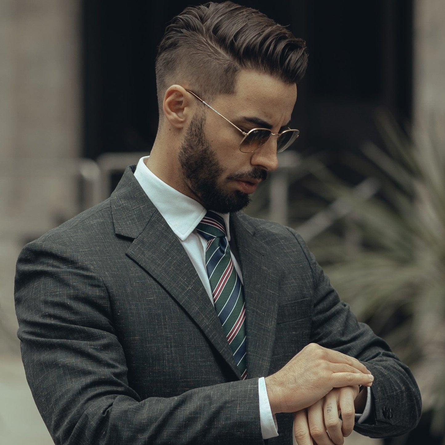 Vesuvio - Silk Jacquard Tie - Green and Navy - Solstik